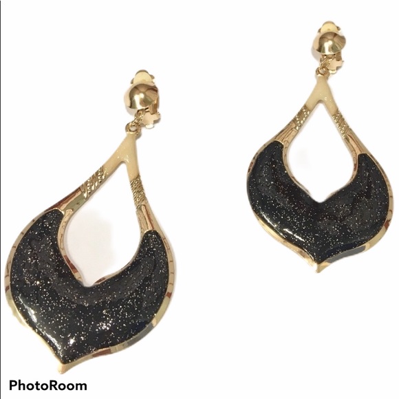 👑Moroccan Style Long Gold/Black Dangle Earrings👑 - Picture 2 of 7